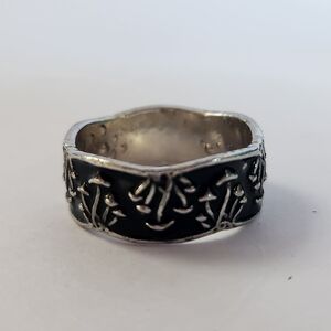 Silver Mushroom Ring Size 8.5 Wide Band Antique Finish